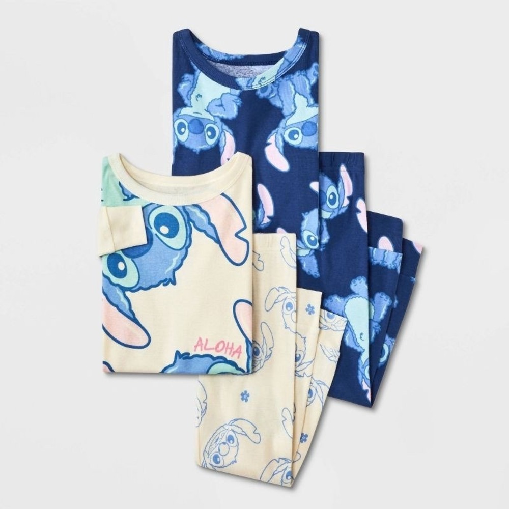 Disney Stitch 4-Piece Pajama Set Toddler 3T Blue Cream NWT